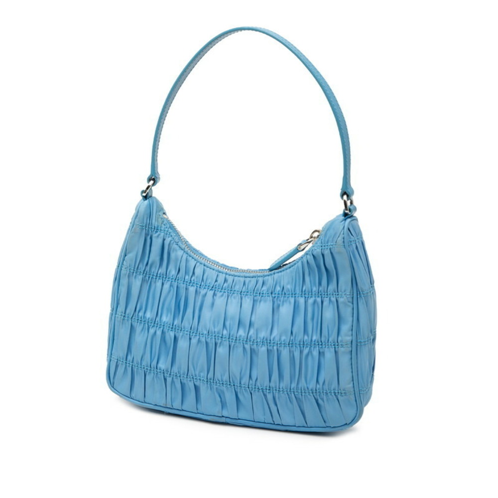 Prada logo handbag bag Gaufre Gathered plate triangular blue shoulder
